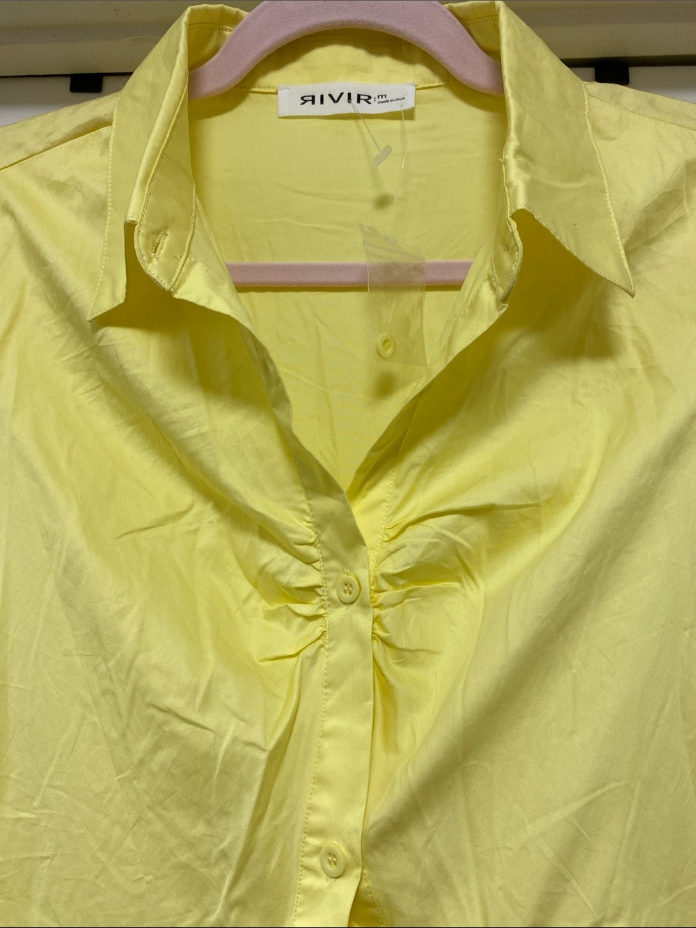 New, Rivir Yellow Ruffle High-Low Button Shirt Dress - Picture 2 of 14